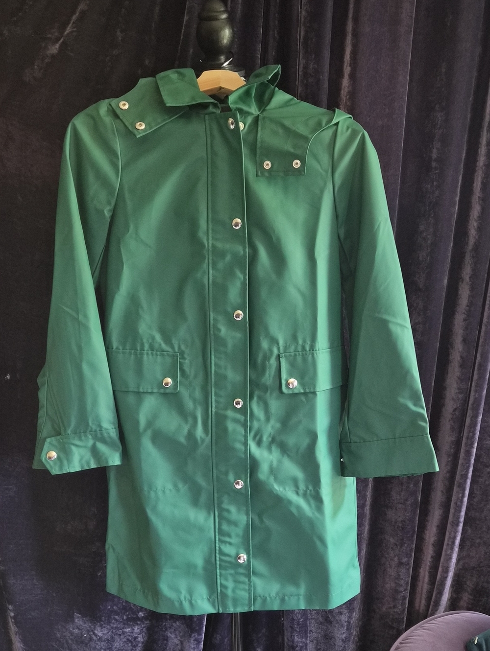 NWT J. Crew Green Hooded Rain Trench Coat Sz XXS